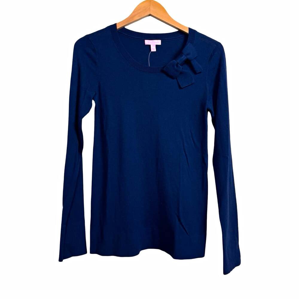 Women’s Lilly Pulitzer Navy Truro Bow Crew Neck Pullover Sweater Size L